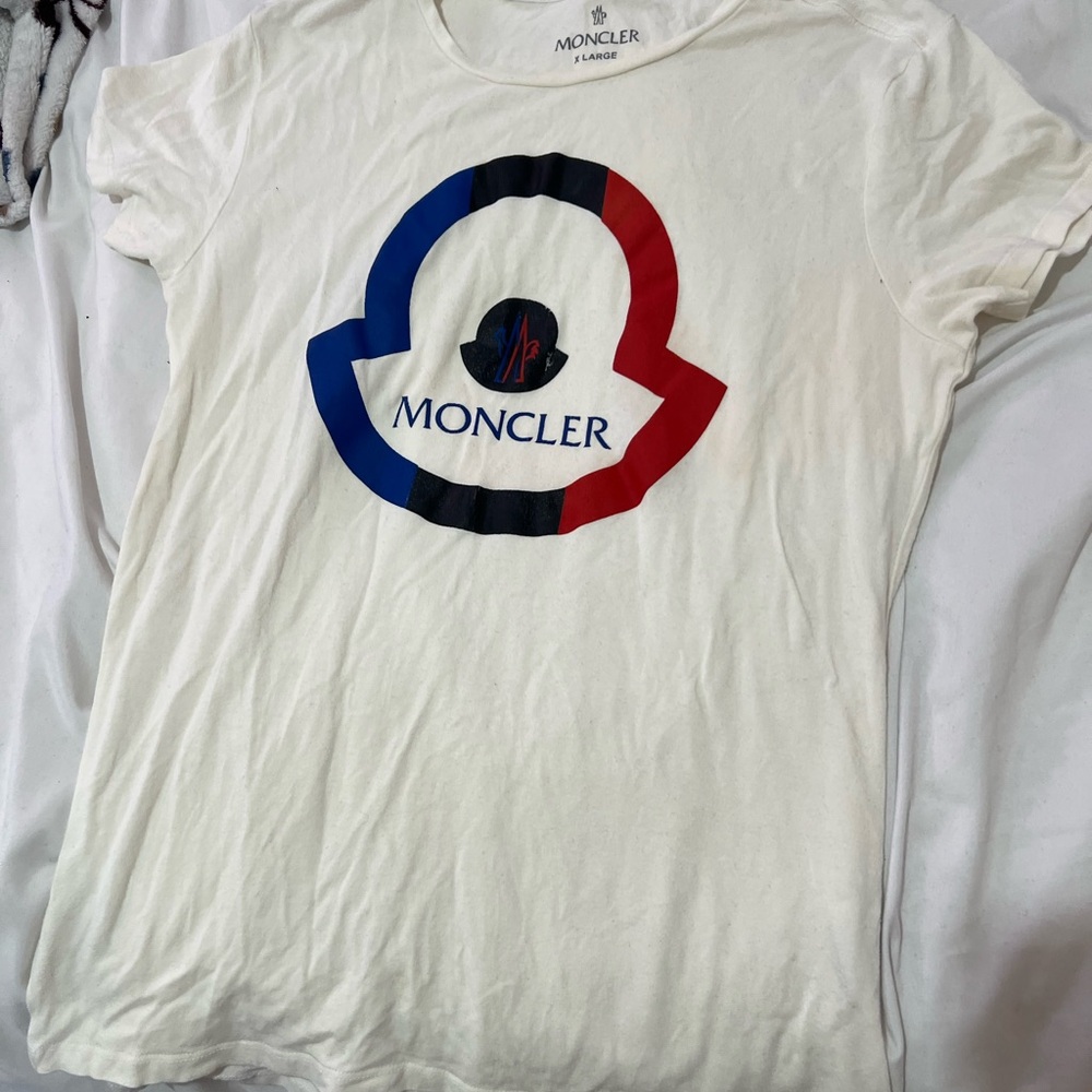Moncler White Tee with Red and Blue Logo